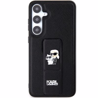 Karl Lagerfeld Gripstand Saffiano Karl&Choupette Pins viedtālruņa apvalks Samsung Galaxy S24+ - melns