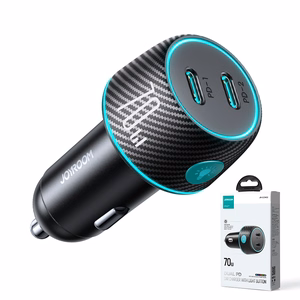 2x USB-C 70W automašīnas lādētājs ar LED apgaismojumu Joyroom JR-CCN02 - melns