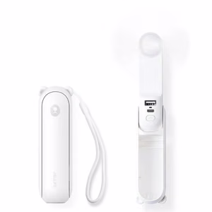 Jisulife Life8 Plus pārnēsājams rokas USB ventilators ar ārējā akumulatora funkciju un lukturīti, 4500 mAh, balts