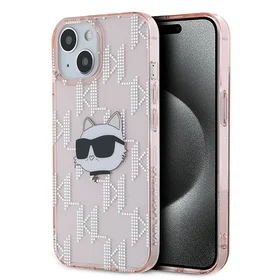 Karl Lagerfeld IML Choupette galvas un monogrammas apvalks iPhone 14 / 15 / 13 - rozā