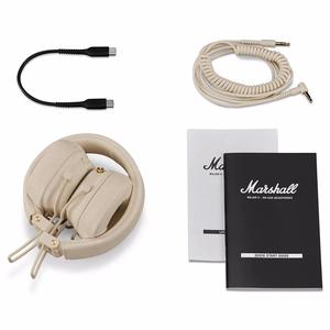 Bezvadu uz ausīm liekamas Bluetooth austiņas Marshall Major V, krēmkrāsas