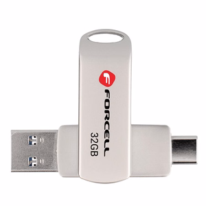 FORCELL F-DATA USB zibatmiņa Metal Duo 32GB USB3.2 Gen 1 (USB A / Type C) sudrabaina