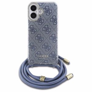 Guess Crossbody Cord 4G Print viedtālruņa apvalks ar siksniņu iPhone 16 - zils