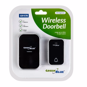 GreenBlue GB157 B Kinetic Battery-free Wireless Dorr Bell, Melodies, Black, Range up to 200m, IP44