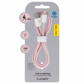Blavec Kabelis Candy pīnīts - USB uz Lightning - 2,4A 2 metres Apple CarPlay (CCA-UL24P20) rozā