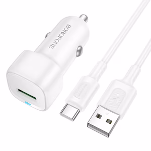 Borofone Auto lādētājs BZ34 Cloud - USB - QC 3.0 18W ar USB-C tipa kabeli, balts