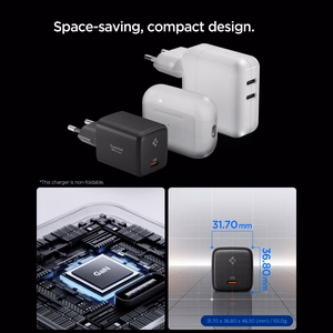 SPIGEN EE451EU ESSENTIAL 1-PORT NETWORK CHARGER 45W + TYPE-C CABLE melns