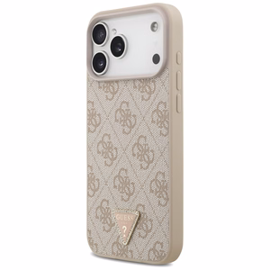 Guess Leather 4G Triangle Strass MagSafe maciņš modelim iPhone 17 Pro Max / 18 Pro Max – rozā