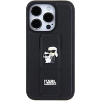 Karl Lagerfeld Gripstand Saffiano Karl&Choupette Pins viedtālruņa apvalks iPhone 15 Pro Max - melns