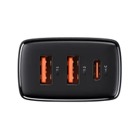 Lādētājs Baseus Compact Quick Charger, 2xUSB, USB-C, PD, 3A, 30W (melns)
