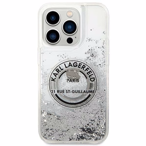 Karl Lagerfeld KLHCP14LLCRSGRS iPhone 14 Pro 6.1 sudraba cietais viedtālruņa apvalks šķidrs mirdzums RSG