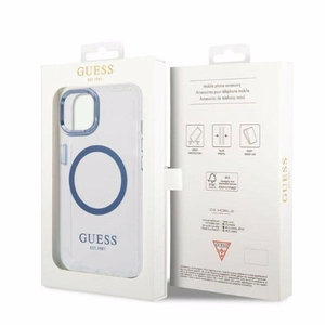 Guess Metāla kontūra Magnētiskais viedtālruņa apvalks iPhone 14 Plus - zils