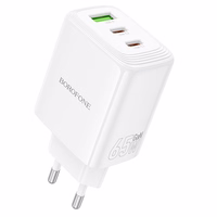 Borofone sienas lādētājs BN32 Cargador GaN - USB + 2xType C - QC 3.0 PD 65W balts