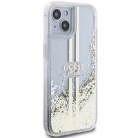 Guess Liquid Glitter Gold Stripes viedtālruņa apvalks iPhone 15 Plus / 14 Plus - caurspīdīgs