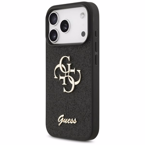 Guess PU Fixed Glitter 4G Metal Logo vāciņš Apple iPhone 18 Pro, melns