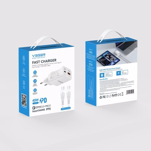 Tālruņa lādētājs USB A + Type C PD 45 W + datu kabelis Type C–C 100 W VEGER TR121, balts