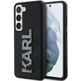 Karl Lagerfeld 3D Gumijas Mirdzošs Logotips viedtālruņa apvalks Samsung Galaxy S23+ - melns