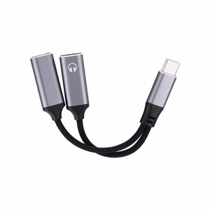 Adapteris AUX 2in1 Type C tēviņš to Type C mātīte / Type C mātīte Blue Star melns [DAC] - max 25W uzlāde