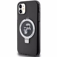 Karl Lagerfeld Magnētiskais viedtālruņa apvalks ar gredzena statīvu Karl&Choupette MagSafe iPhone 11 / Xr - melns