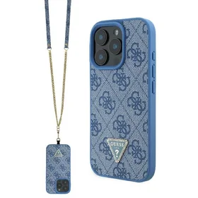 Guess Ādas Metāla Logotipa Strass Crossbody apvalks iPhone 16 Pro - zilais