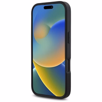 Karl Lagerfeld HC Graudains PU Kartes slots Metāla Paraksts iPhone 16 Pro viedtālruņa apvalks - melns