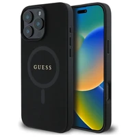 Guess Saffiano klasiskā logotipa magnētiskais viedtālruņa apvalks iPhone 16 Pro Max - melns