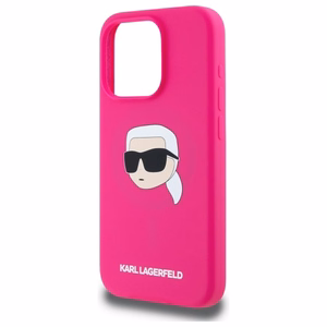 Karl Lagerfeld KLHMP15XSKHPPLF iPhone 15 Pro Max 6.7" cietais silikona viedtālruņa apvalks ar Karl Head apdruku un Magnētisko MagSafe funkciju, fuksija