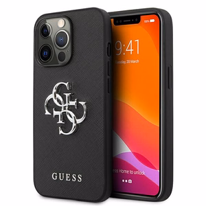Guess Saffiano 4G Metal Logo viedtālruņa apvalks iPhone 13 Pro / 13 6.1 - melns