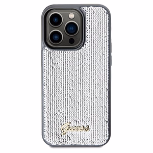 Guess Sequin Script Metal viedtālruņa apvalks iPhone 14 Pro Max – sudraba