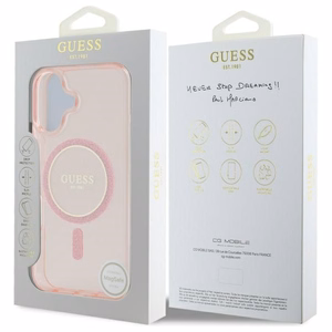 Guess GUHMP16SHFGEREP iPhone 16 6.1" rozā/rozā cietais apvalks IML Glitter Circle Magnētiskais