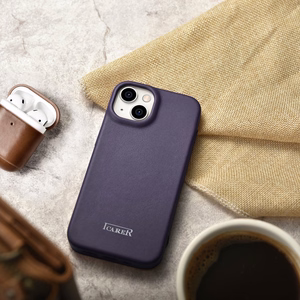 iCarer CE Premium ādas folio viedtālruņa apvalks iPhone 14 Plus magnētiskais atveramais ādas folio apvalks MagSafe tumši violeta