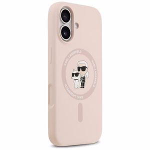 Karl Lagerfeld silikona Karl&Choupette gredzena magnētiskais viedtālruņa apvalks iPhone 17 - rozā