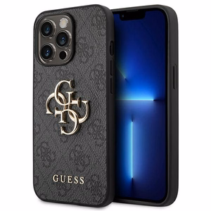 Guess 4G Big Metal Logo viedtālruņa apvalks iPhone 14 Pro Max - pelēks