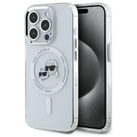 Karl Lagerfeld IML Metāla Karl&Choupette galva MagSafe apvalks iPhone 15 Pro - balts