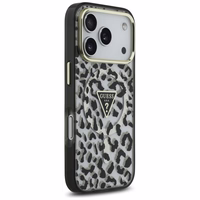 Guess leoparda spīdīgs magnētiskais viedtālruņa apvalks iPhone 17 Pro melns