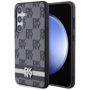 DKNY ādas rūtainā Mono raksta un drukāto svītru viedtālruņa apvalks Samsung Galaxy S24+ - melns