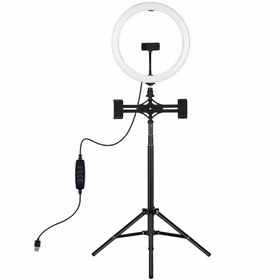 LED Ring Lamp 30cm with Desktop Tripod Mount Up to 165cm and 3 Phone Clamps, USB