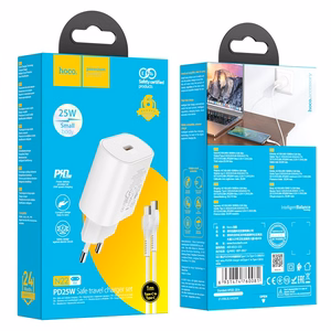 Lādētājs Hoco N22 25W USB-C + USB-C uz USB-C kabelis 1.0m, balts