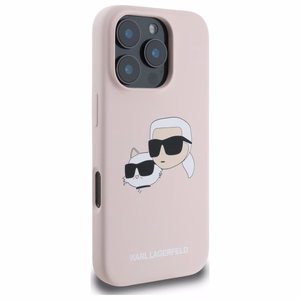Karl Lagerfeld silikona magnētiskais viedtālruņa apvalks iPhone 16 Pro ar Nauble galvu attēliem - rozā
