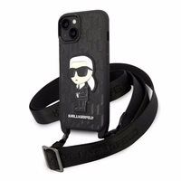 Karl Lagerfeld KLHCP14MSTKMK iPhone 14 Plus 6.7" melns/melns cietais apvalks Monogramma Ikonik Plāksteris