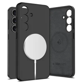 Tech-Protect šķidrā silikona magnētiskais MagSafe viedtālruņa apvalks Samsung Galaxy S25+ - melns