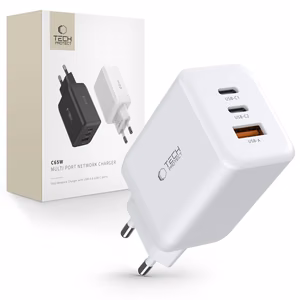 Tech-Protect C65W charger 2x USB-C PD 65W / USB-A QC 3.0 - white