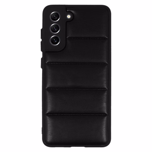 Ādas 3D viedtālruņa apvalks Samsung Galaxy S21 FE dizains 2 melns