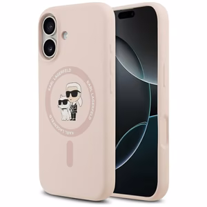 Karl Lagerfeld silikona Karl&Choupette gredzena magnētiskais viedtālruņa apvalks iPhone 17 - rozā