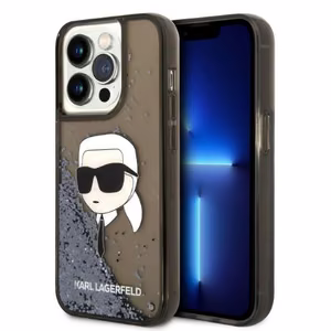 Karl Lagerfeld Glitter Karl's Head viedtālruņa apvalks iPhone 14 Pro Max - melns