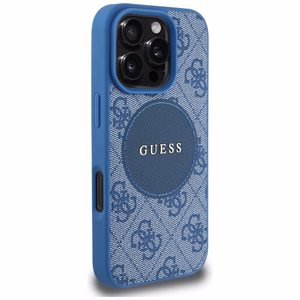 Guess 4G Circle Classic Logo Magnētiskais viedtālruņa apvalks iPhone 16 Pro Max - zils