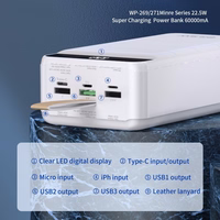 Portatīvais lādētājs WK Design "WP-269" Melns 60000mAh (PD 20W / QC3.0 22.5W)