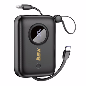Dudao K14 10000mAh внешний аккумулятор с кабелями USB-C / Lightning - чёрный