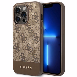 Guess GUHCP14LG4GLBR iPhone 14 Pro 6.1" brūns/brūns cietais apvalks 4G Stripe kolekcija