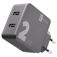 Cellularline Multipower 2 - 2x USB-A 12W + 12W mains lādētājs (melns)